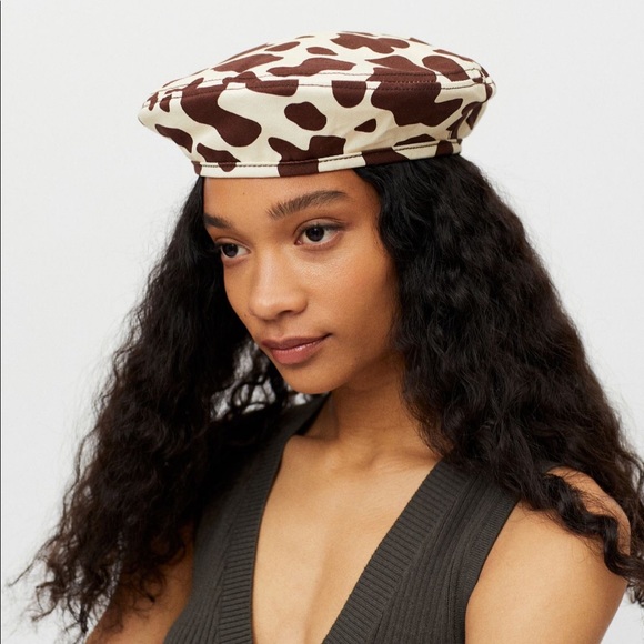 Urban Outfitters Animal Print Beret Brown Ivory One Size UO Hat NEW - Picture 5 of 5